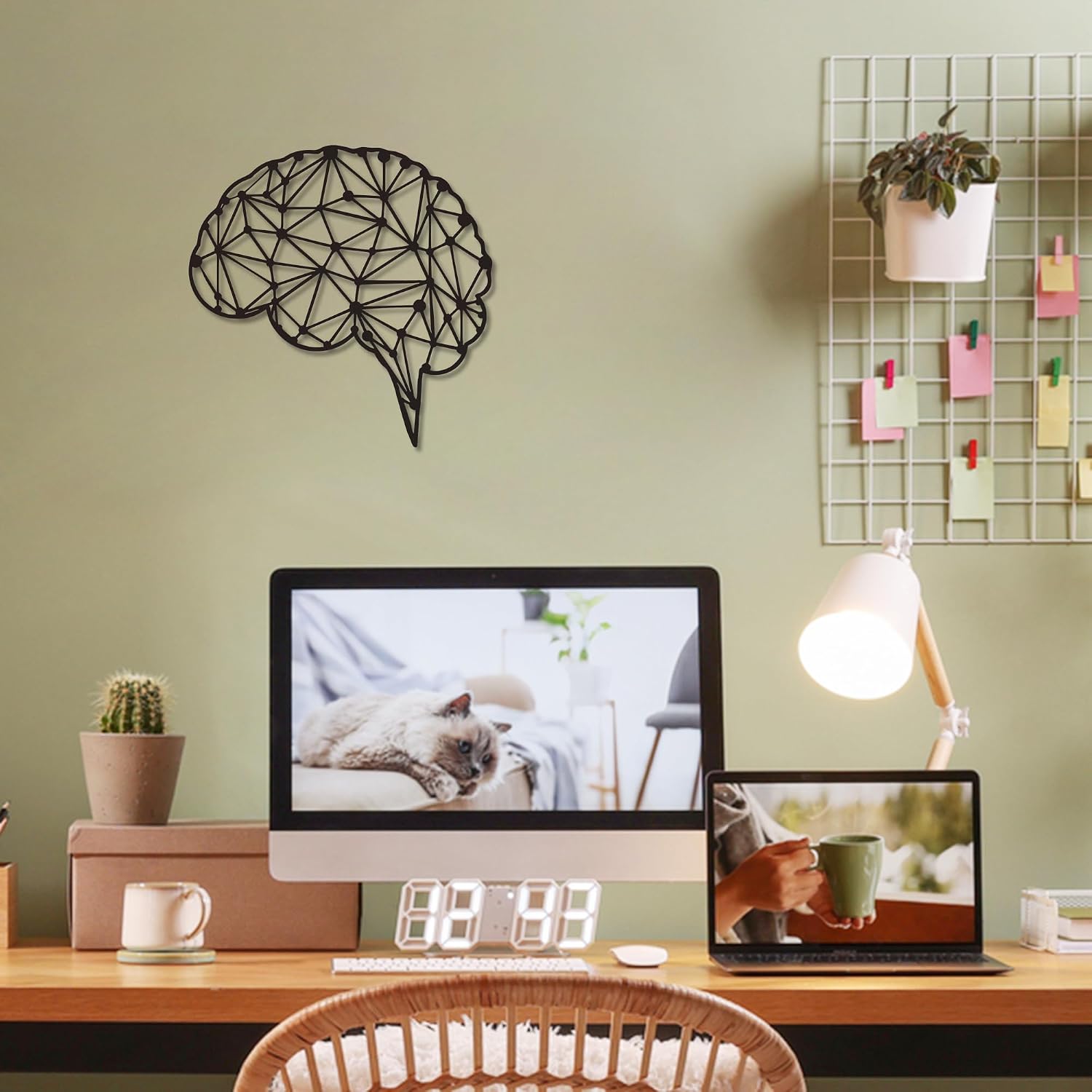 YATEASLU Brain Decor,Geometric Metal Health Wall Art12.2" x 12.2"