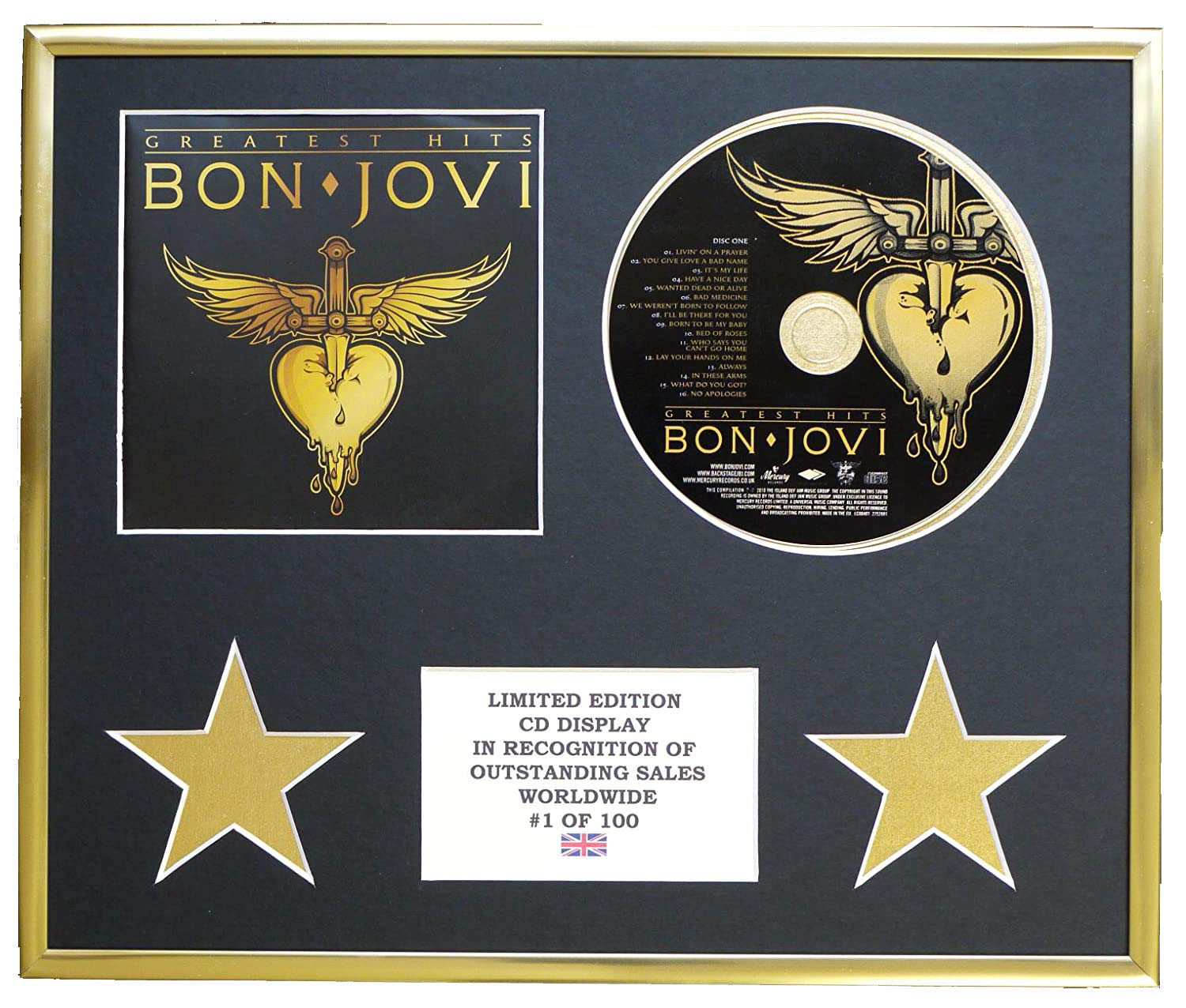 Limited Edition Cd Display Gold Bon Jovi/Cd Display/Limited Edition/Coa/Greatest Hits