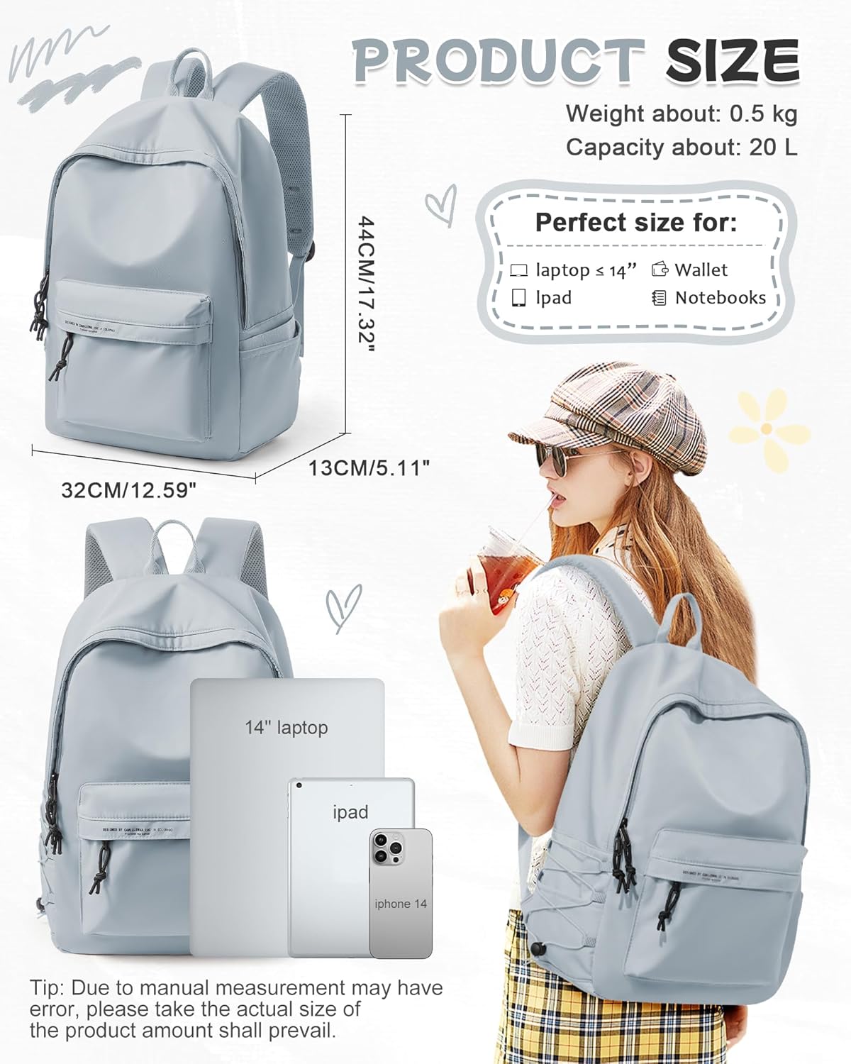 BJLFS Grey Blue Backpack for School Women Girls, Waterproof Book Bag Cute High School Back Pack for Men Teen Boys, Lightweight Travel College Backpack Mochilas Escolares para Casual Daypack Rucksack - Image 3