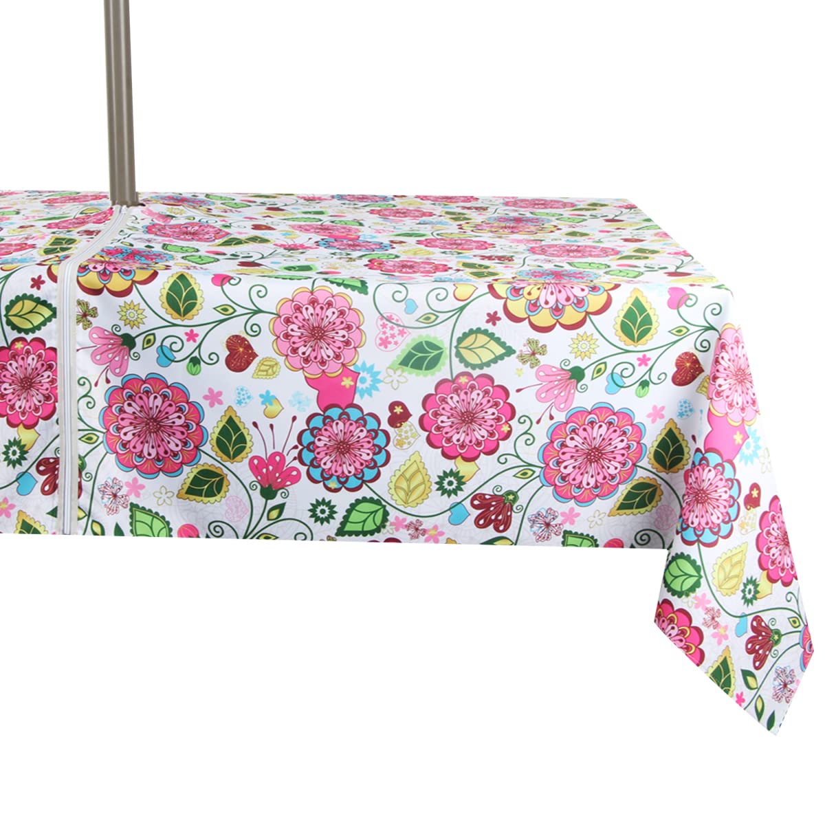 EHouseHome Outdoor Indoor 60x84 inch Rectangle Tablecloth with Umbrella Hole and Zipper, Waterproof Zippered Patio Cloths, Spring/Summer Table Covers for Backyard Circular Table/BBQs/Picnic