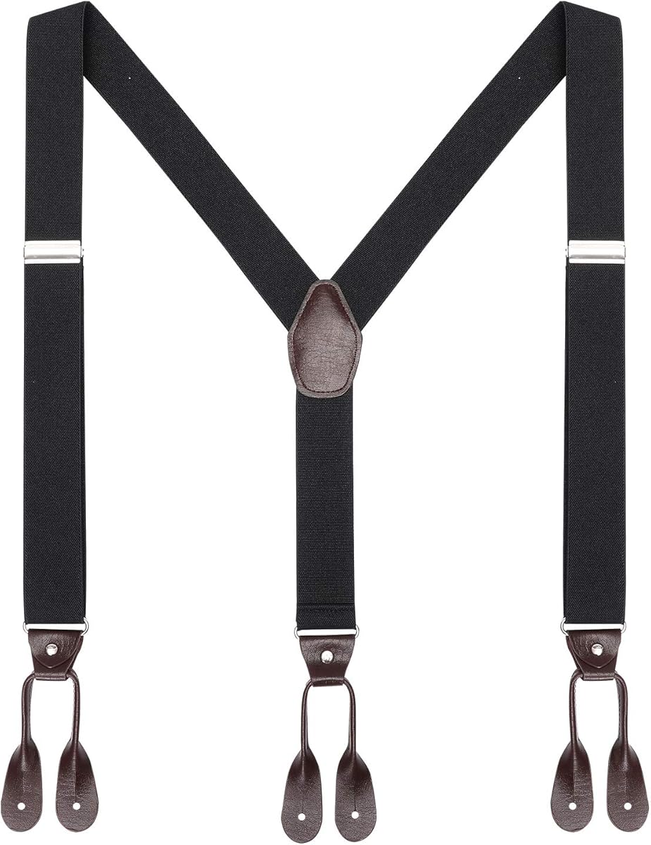 Mens Button End Elastic Suspenders - Adjustable Y shape Formal Suspender
