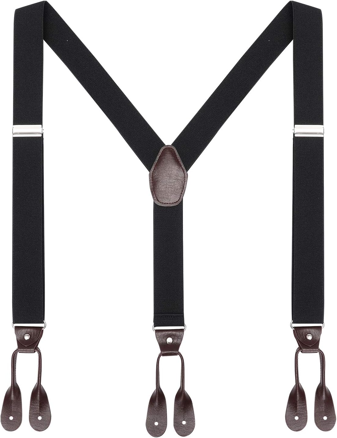 Mens Brown Button End Suspenders - Adjustable Elastic Y Shape Tuxedo Suspender