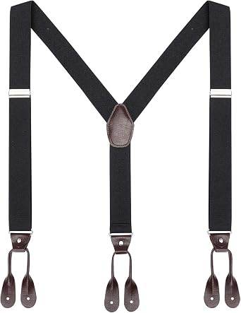 AWAYTR Mens Brown Button End Suspenders - Adjustable Elastic Y Shape Tuxedo Suspender