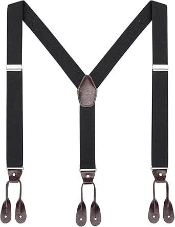 Mens Button End Elastic Suspenders - Adjustable Y shape Formal Suspender
