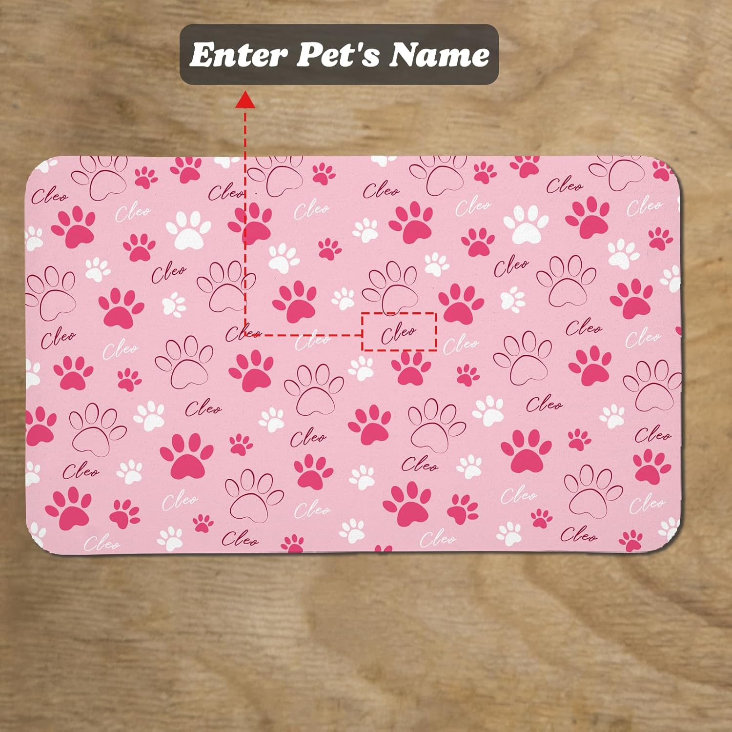 Personalized Dog Food Mat, Non Slip Personalized Cat Mats for Food and Water Customize Pet Feeding mats 24 * 32 Inch Pink