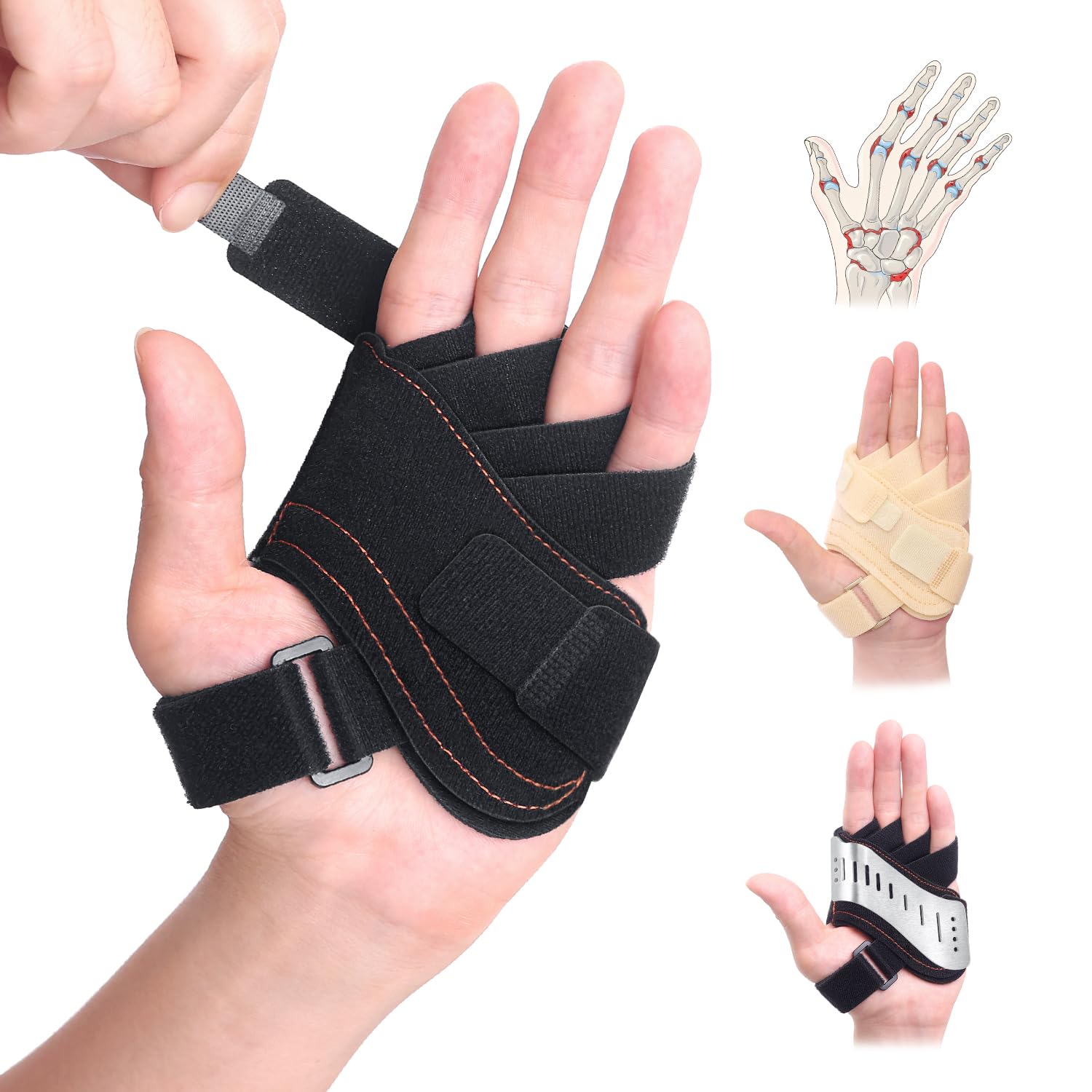 DrFinger Finger Ulnar Deviation Splint Brace, Finger Joint Deviation Orthopedic Corrector With Metal Bracket-Black-(Right-S/M)