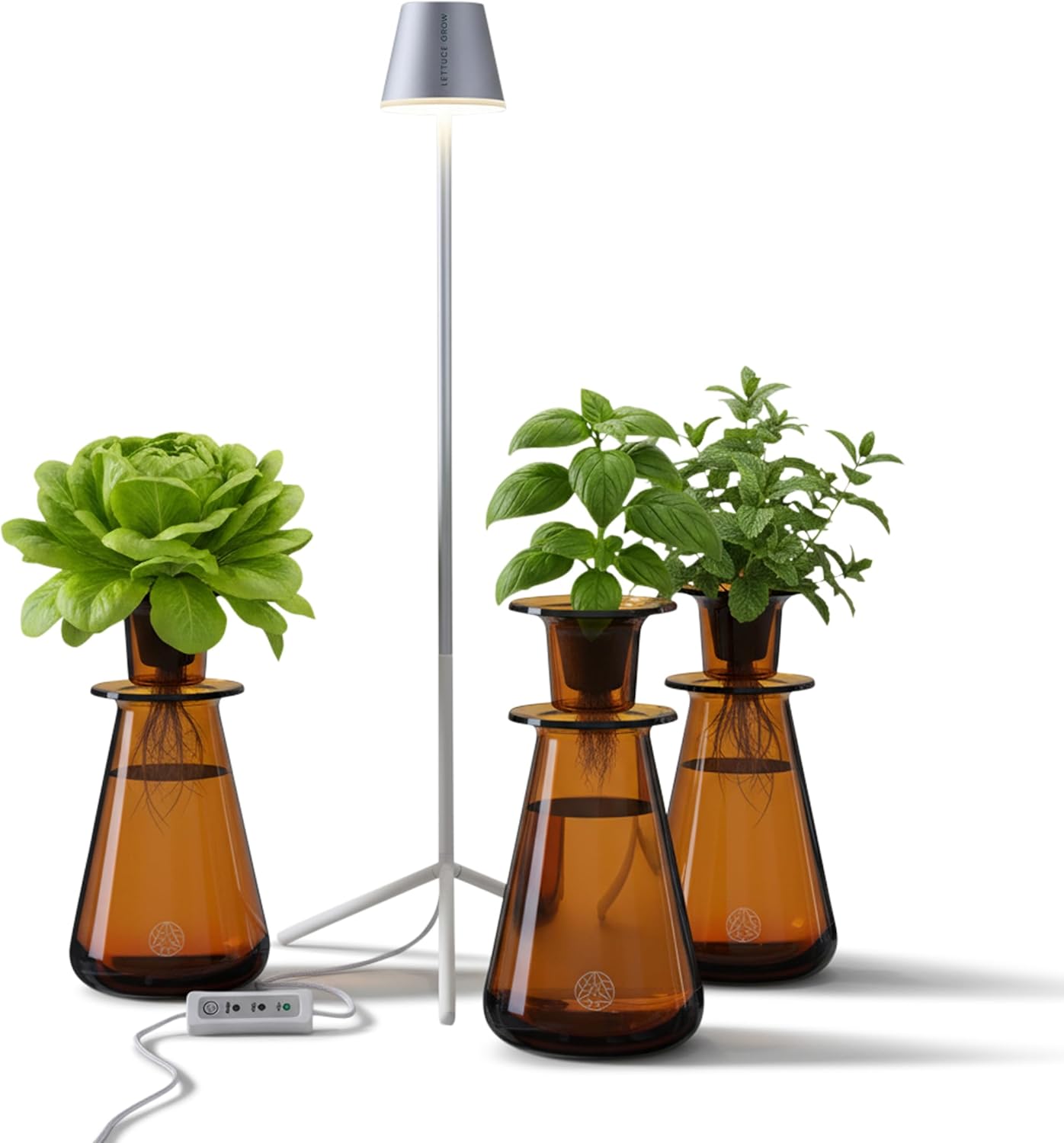 Lettuce Grow Counterstand Set with LED Grow Light – Indoor Hydroponic Herb Garden Kit, 3 Countertop Planters, Adjustable Light Settings, Space-Saving Indoor Growing System