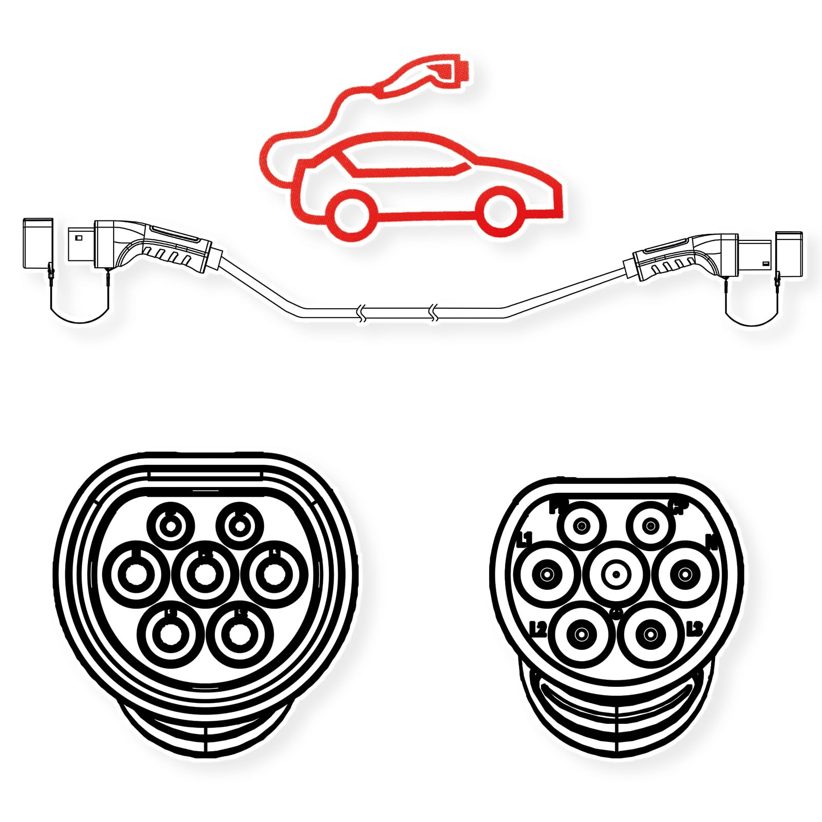 ROLINE Cable de Carga para e-Car Tipo 2, 1 Fase, 250VAC (1P+N+E), 32 A, 7,4 kW, 3 m