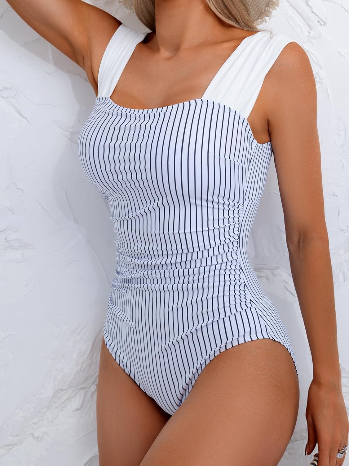 B2prity Womens One Piece Swimsuit Retro Square Neck Tummy Control Bathing Suits Ruched Modest Full Coverage Swimwear - Image 4