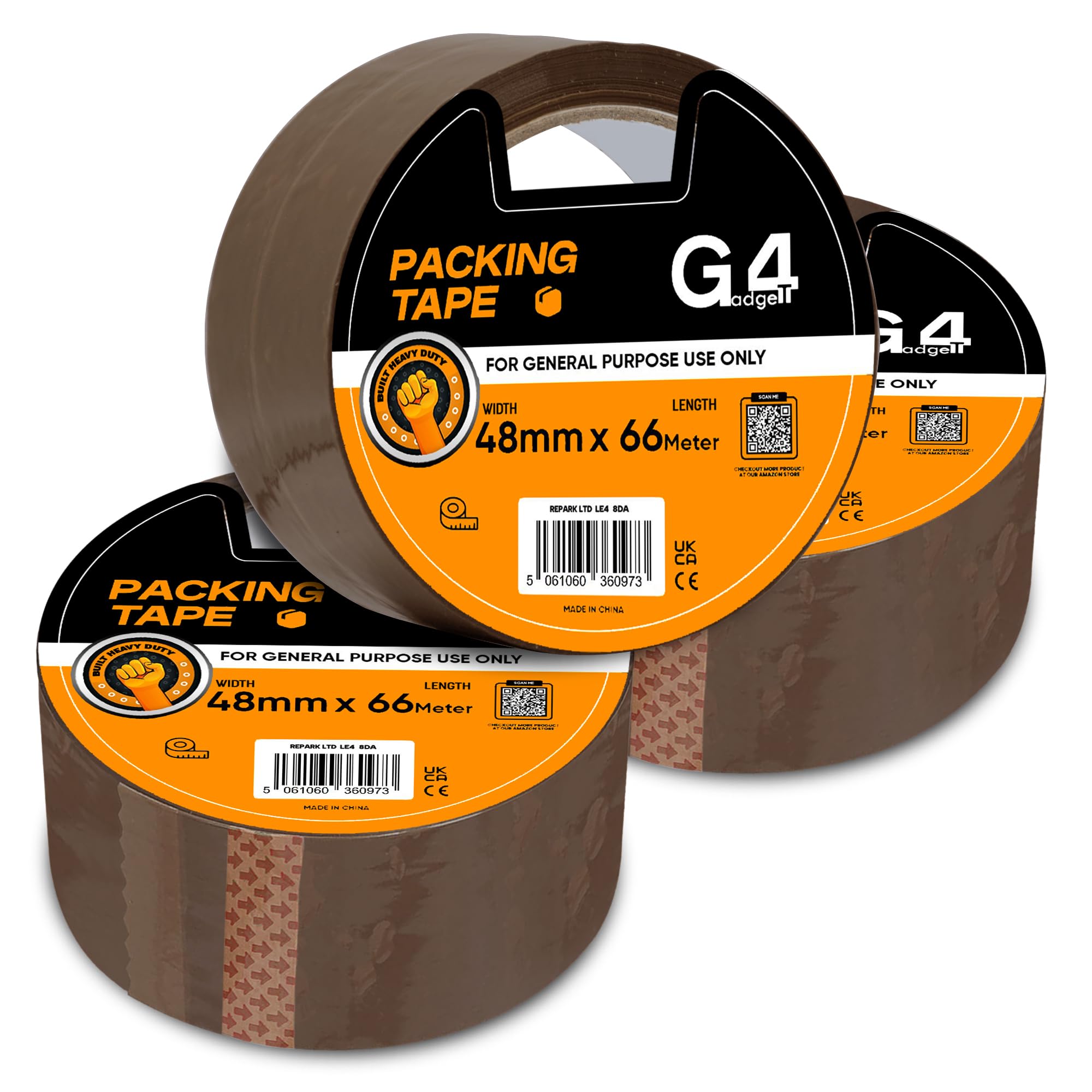 G4GADGET Heavy Duty Brown Packing Tape 3 Rolls – 48mm x 66m Strong Parcel Tape for Moving Boxes, Packing, and Storage – Secure Adhesive Packaging Tape
