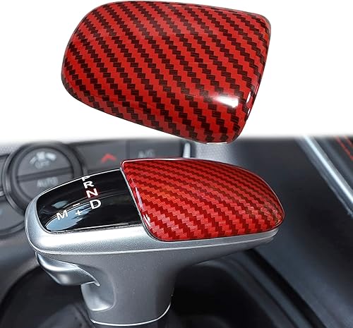 jaxiria Cubierta de perilla de cambio de engranajes ABS rojo fibra de carbono moldura de palanca de transmisión automática para Dodge Charger