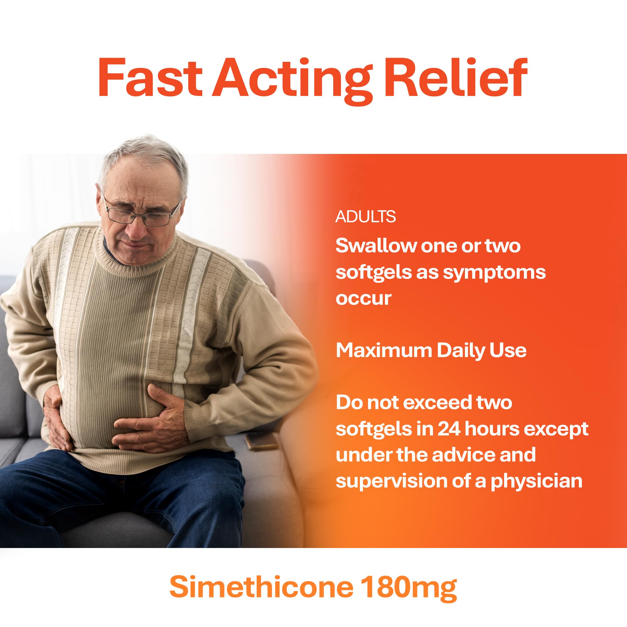 Rugby Simethicone - Cápsulas blandas antigas de 180 mg, 60 cápsulas blandas (paquete de 2)