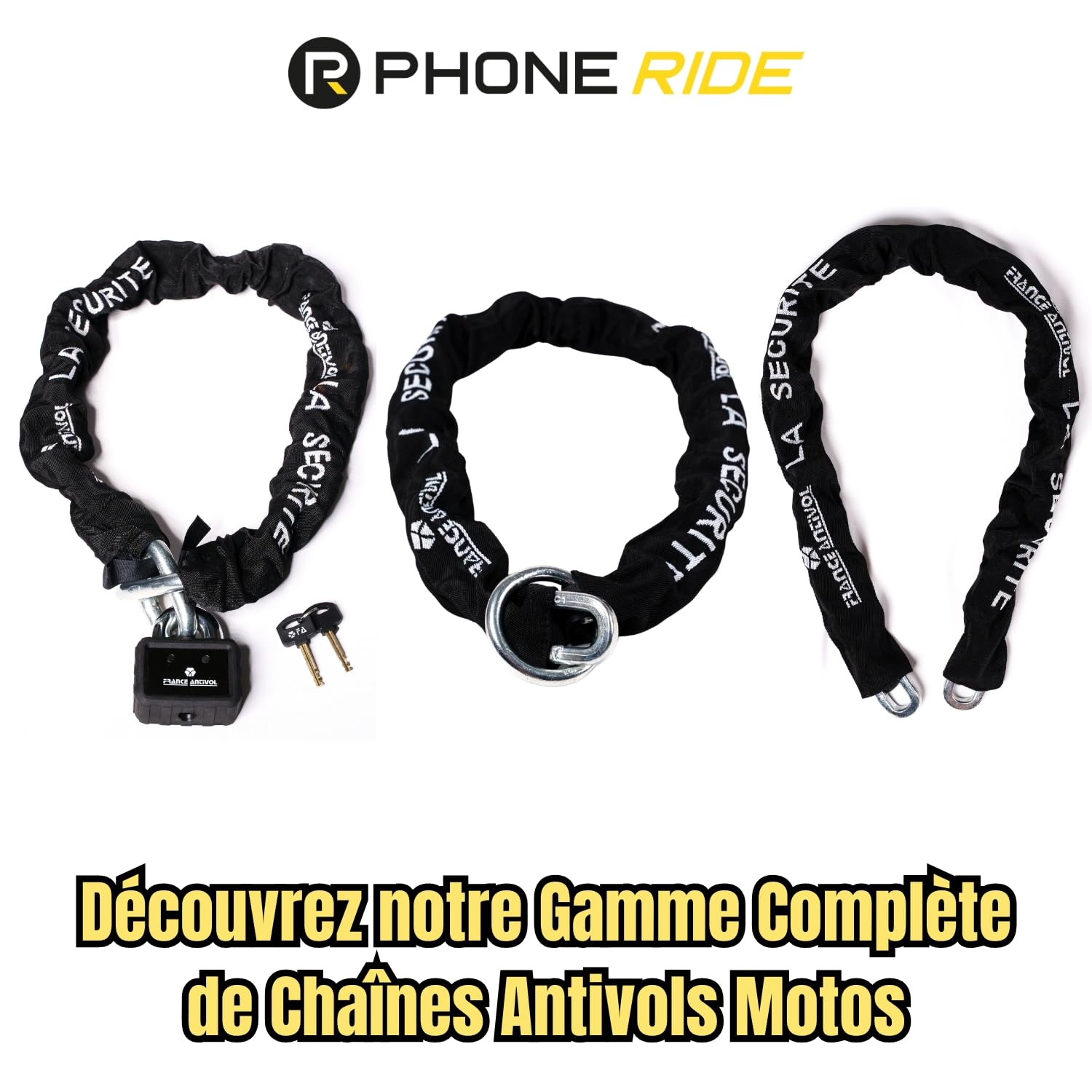 Chaine Moto Lasso - Scooter - Antivol Velo Electrique Ø10mm - Chaine Antivol Moto en Acier Cémenté SANS Cadenas Velo Antivol/Moto/Scooter - Longueur Chaine 115,5cm