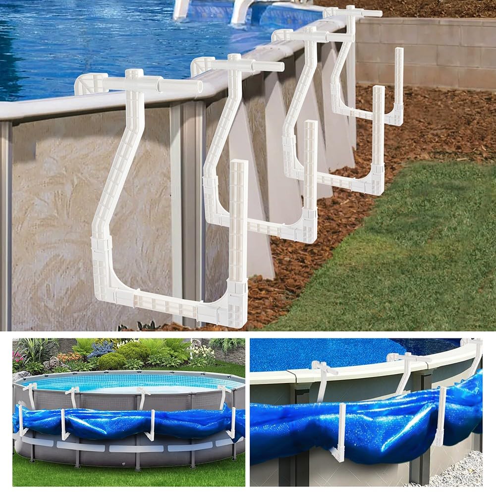 Paquete de 4 ganchos para cubierta solar para piscina sobre el suelo, clips ajustables de 0.4 a 5.5 pulgadas con carga de 10 kg, color blanco