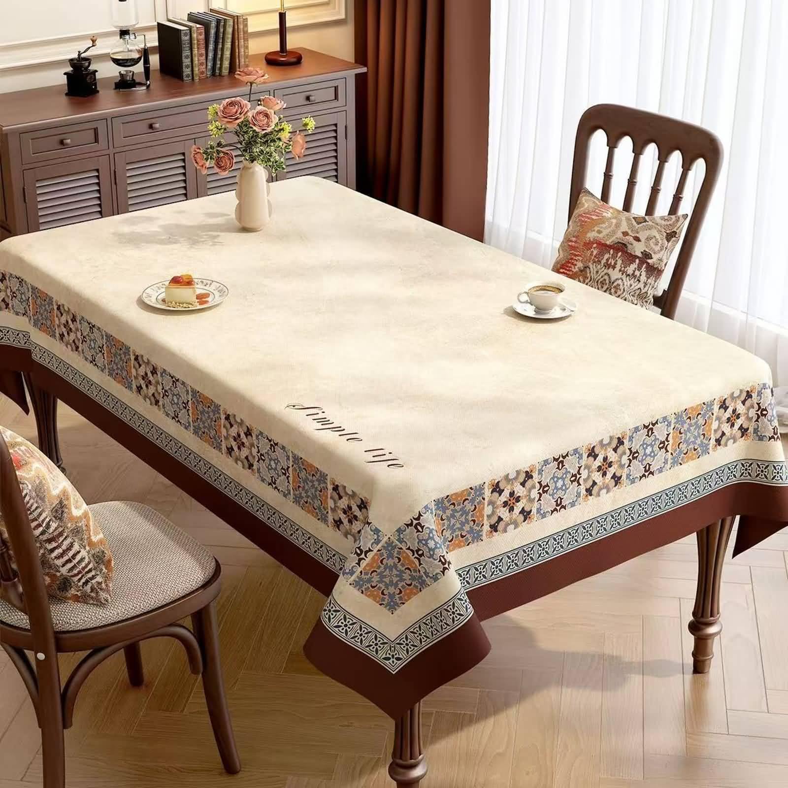 PVC Tischdecke Abwaschbar, Beige Bleu Marron | 120x120CM