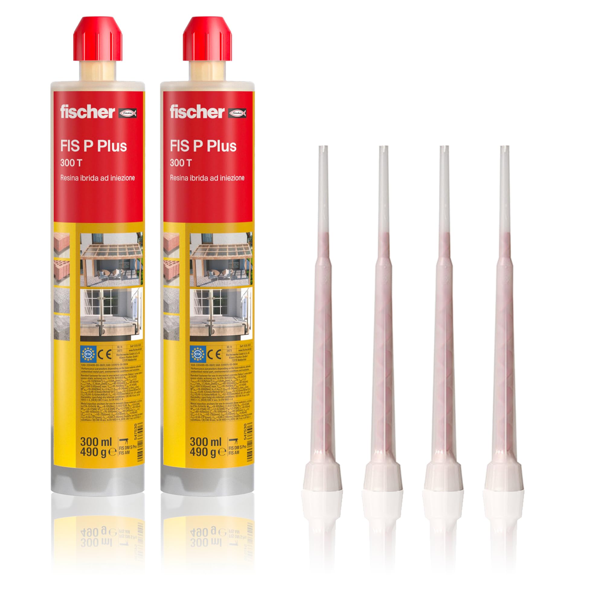 Fischer Bi-Pack Cheville Chimique FIS P Plus 300 T, Ancre Résine Polyester pour Fixation Rideaux de Soleil, Antenne TV, Escaliers en béton, Brique perforée, 2 x 300 ml