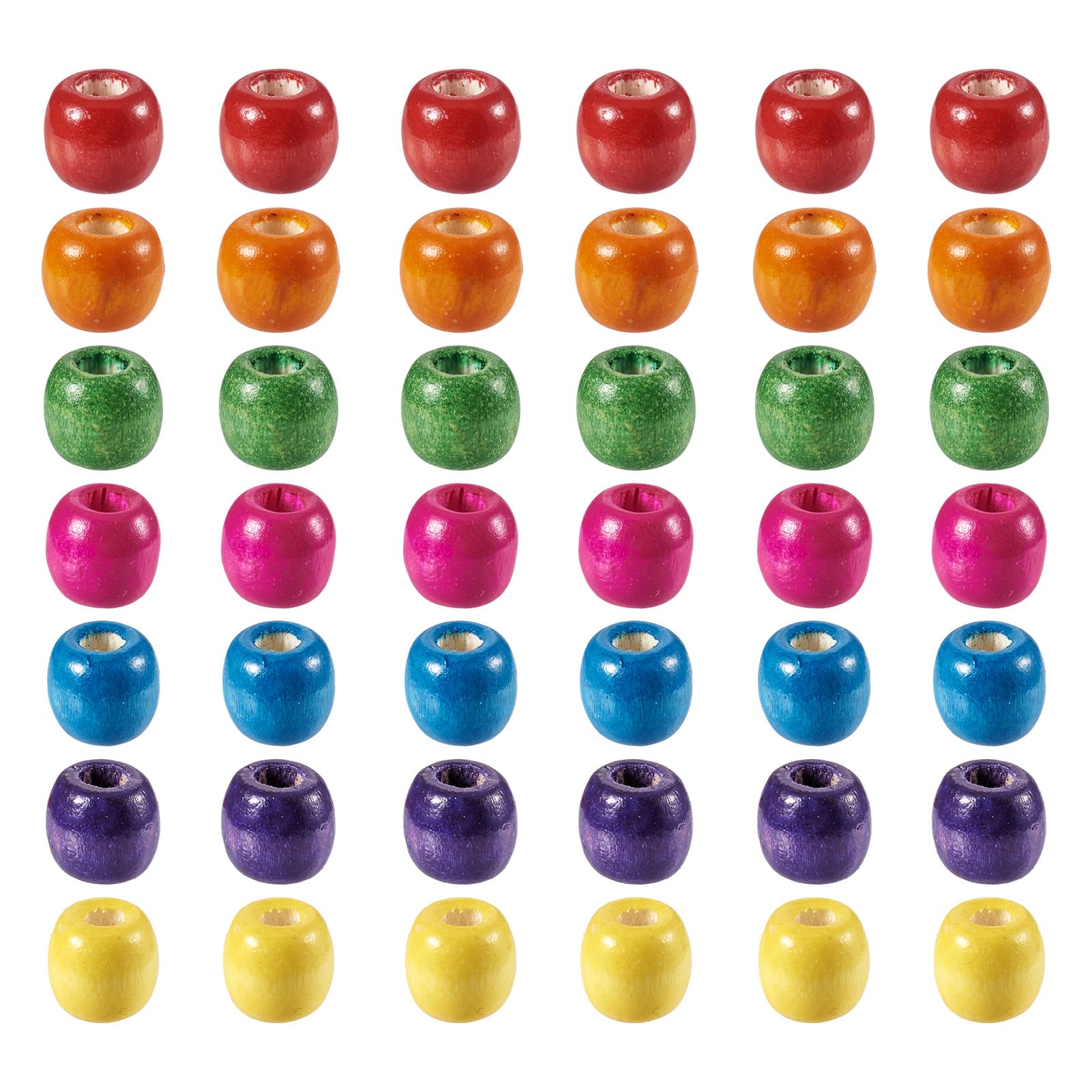 Givenny 200Pcs Natural Barrel Wood Beads 11x12mm Random Mixed Large Hole Dyed Wooden Beads Loose Spacer Beads for Jewelry Making, Hole: 3-5mm