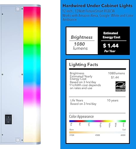 Miniatura 6 de Luces LED para debajo del gabinete cableadas, iluminación inteligente para debajo del gabinete habilitada para Alexa Google. Enchufe y cable