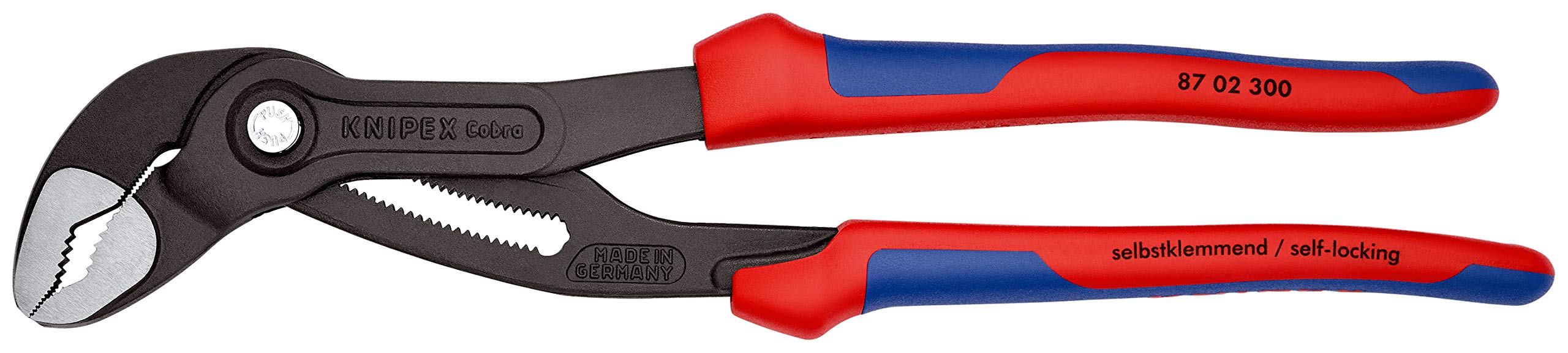 KNIPEX Cobra Szczypce nastawne do rur nowej generacji w opakowaniu z zawieszką fosforanowana, szara z osłonkami wielokomponentowymi 300, 87 02 300 SB