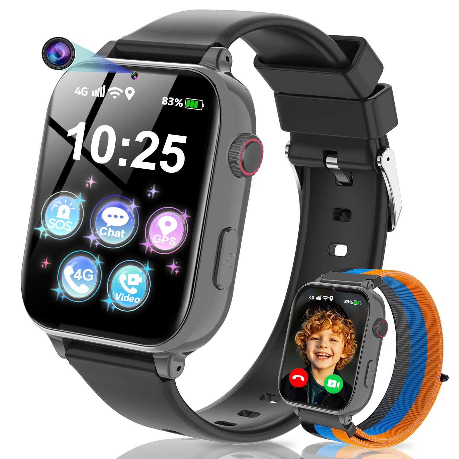 4G Reloj Inteligente Niño, Smartwatch Niños con GPS y Teléfono, Videollamadas, Chat de Voz, SOS, Modo Escuela, Despertador, Juegos, Podómetro, Reloj Inteligente Niños Niñas 5 a 16 años Regalo, Negro