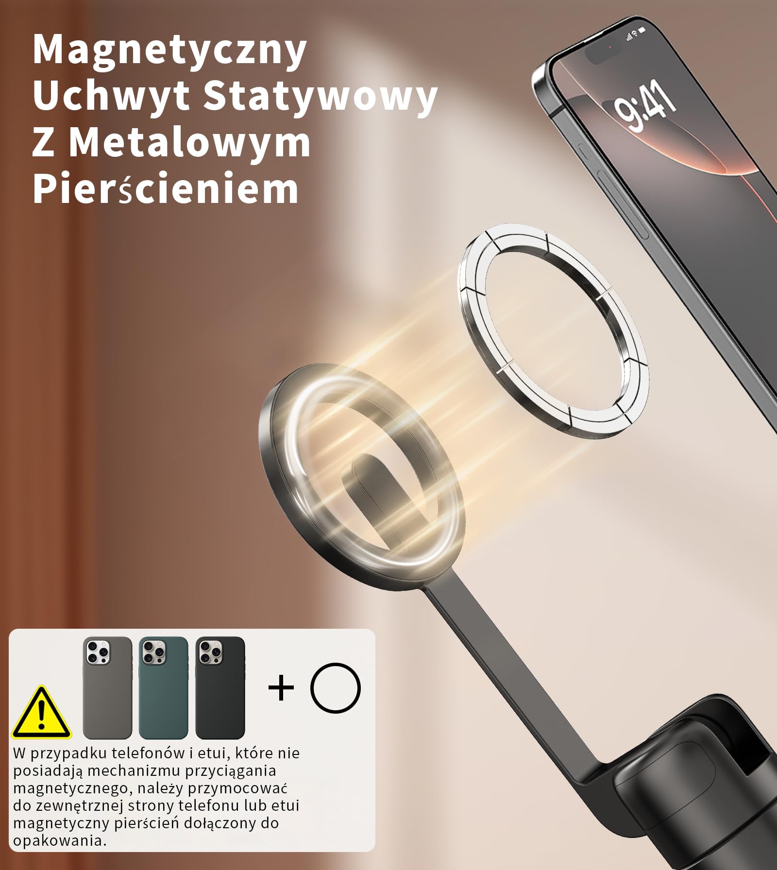 TONEOF 173cm Magnetyczny statyw do selfie, mocny magnetyczny uchwyt aluminiowy do Magsafe, obrót o 360°, wysuwany statyw z pilotem, przenośny statyw do telefonu komórkowego–Czarny Fioletowy