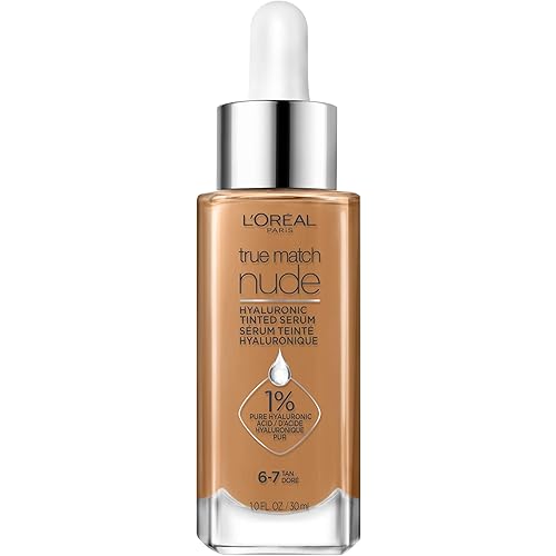 L’Oréal Paris True Match Nude Hyaluronic Tinted Serum Foundation with 1% Hyaluronic acid, Tan 6-7, 1 fl. oz.