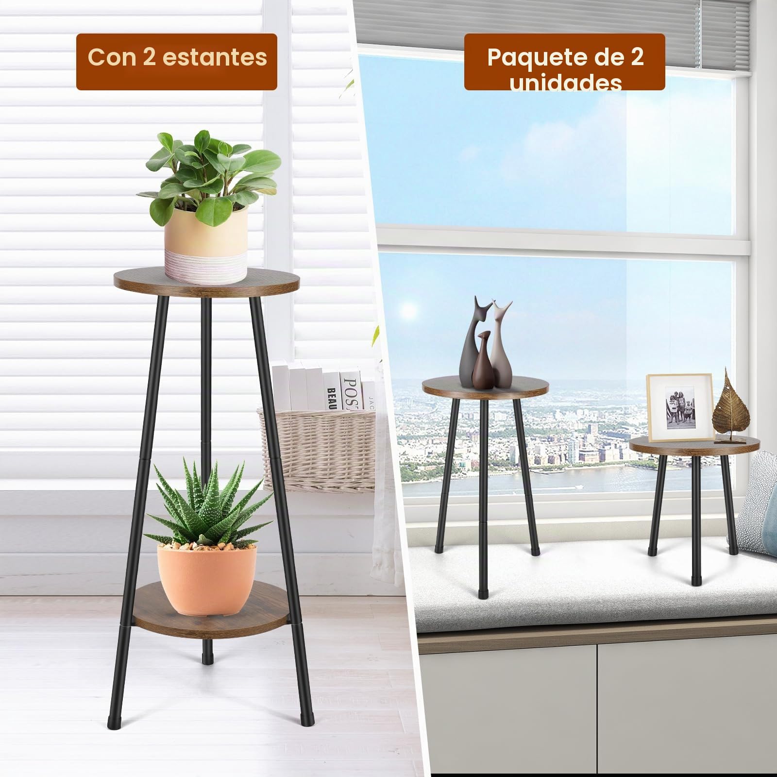 Diealles Shine Estanteria para Plantas 2 Niveles Convertible, Soporte para Plantas Madera, Plantas Interior Estante Macetas Interior Para Decoración de Balcón Jardín Sala de Estar
