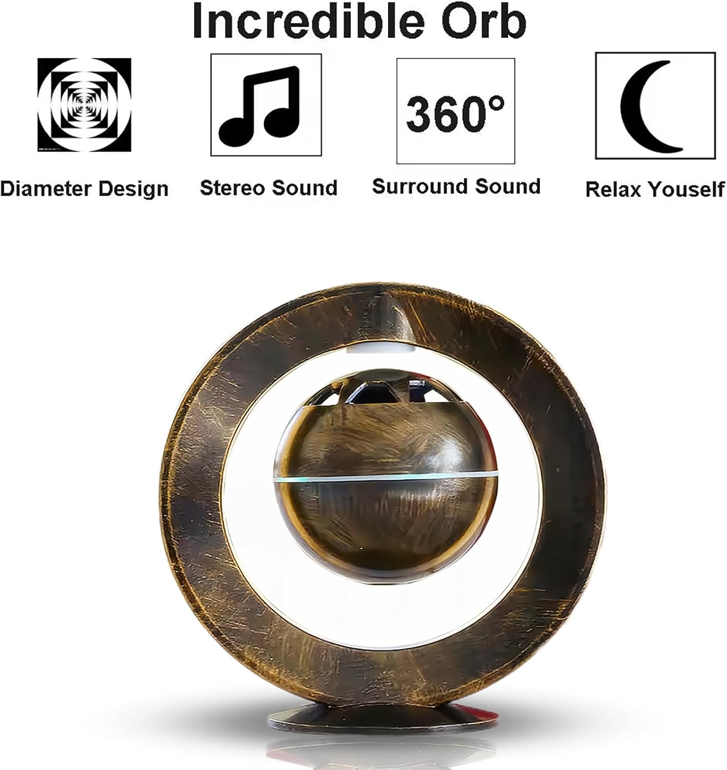 Magnetic Levitation Wireless Speaker, Suspended Floating Speakers with LED for Home Office Decor Cool Tech Gadgets,Creative Birthday Gifts Color (Gold)