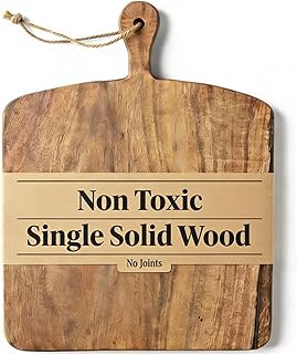 Large Cutting Board with handle (17" X 13" X 0.7") Non Toxic Single Solid Board | No Joints | No Glue | Acacia Wooden Serving Board | Wood Charcuterie Board | Sqaure Wooden Cutting Board