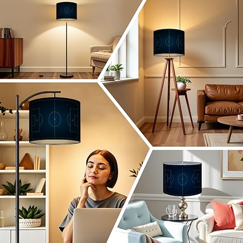 Miniatura 7 de Drum Lamp Shades Futuristic Soccer Field Blueprint Neon Grid Design Lampshade for Floor Lamps Table Lamp Pendant Light Linen 13"x13"x10" Replacement
