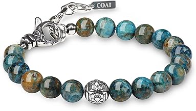 COAI Men's Adjustable Bracelet with Natural Hard Stone Beads and Fleur de Lis Charm in Stainless Steel