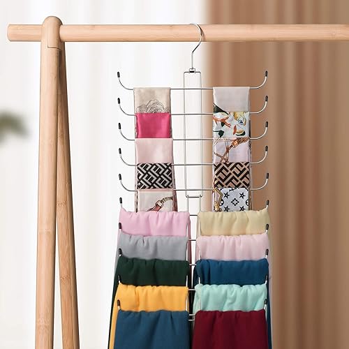 Miniatura 5 de Colgador de bufanda para armario, 20 organizadores de bufandas de gran capacidad, soporte para bufandas que ahorra espacio, organizador de armario