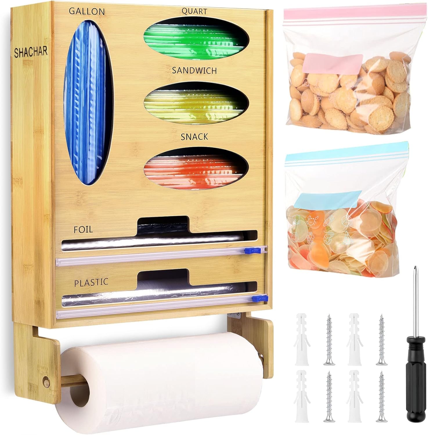 Ziplock Bag Storage Organizer for Kitchen, Bamboo Food