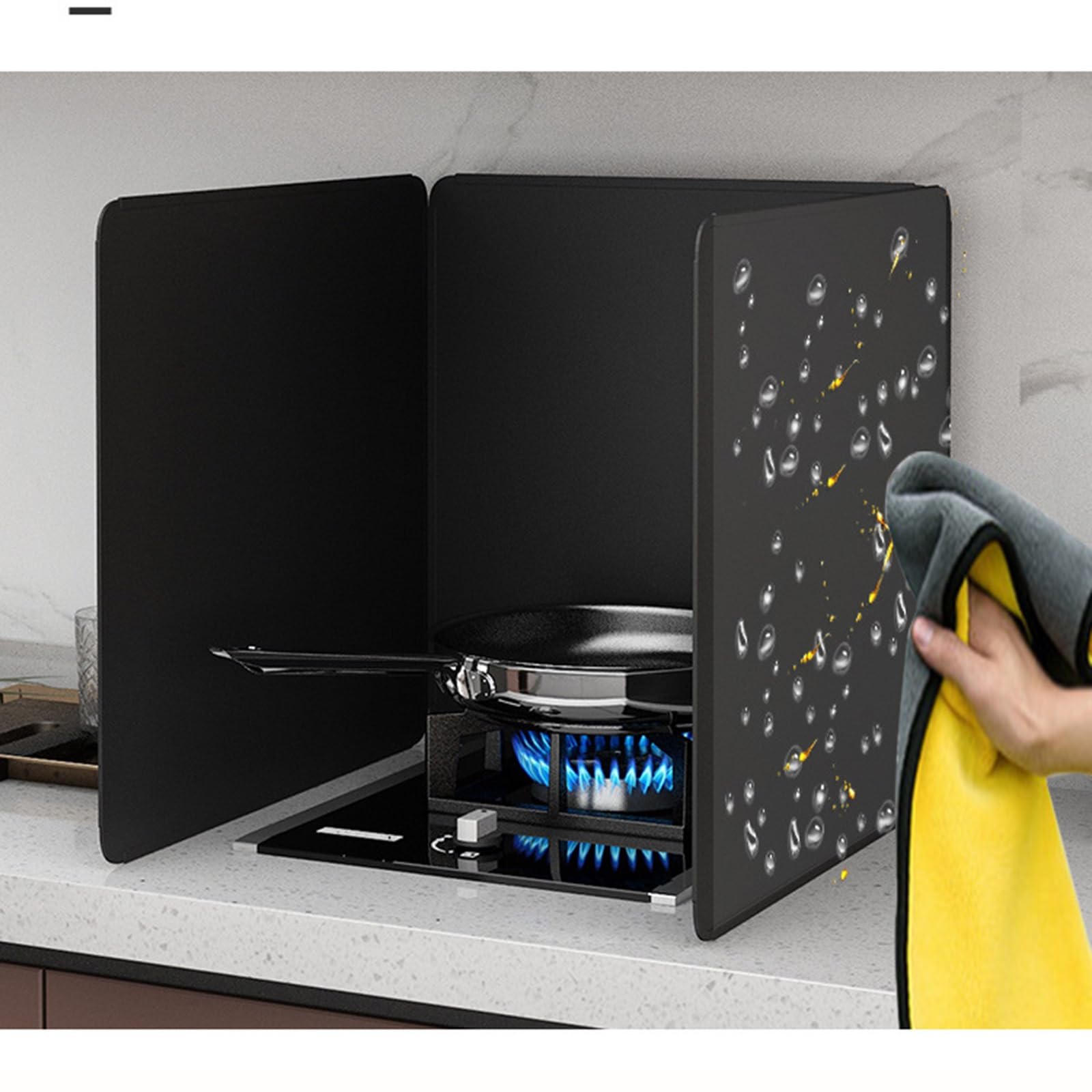 Protector de salpicaduras de grasa de cocina portátil de 35 x 40 pulgadas, protección contra salpicaduras de aceite de cocina, accesorio esencial de cocina que evita el desorden y las quemaduras