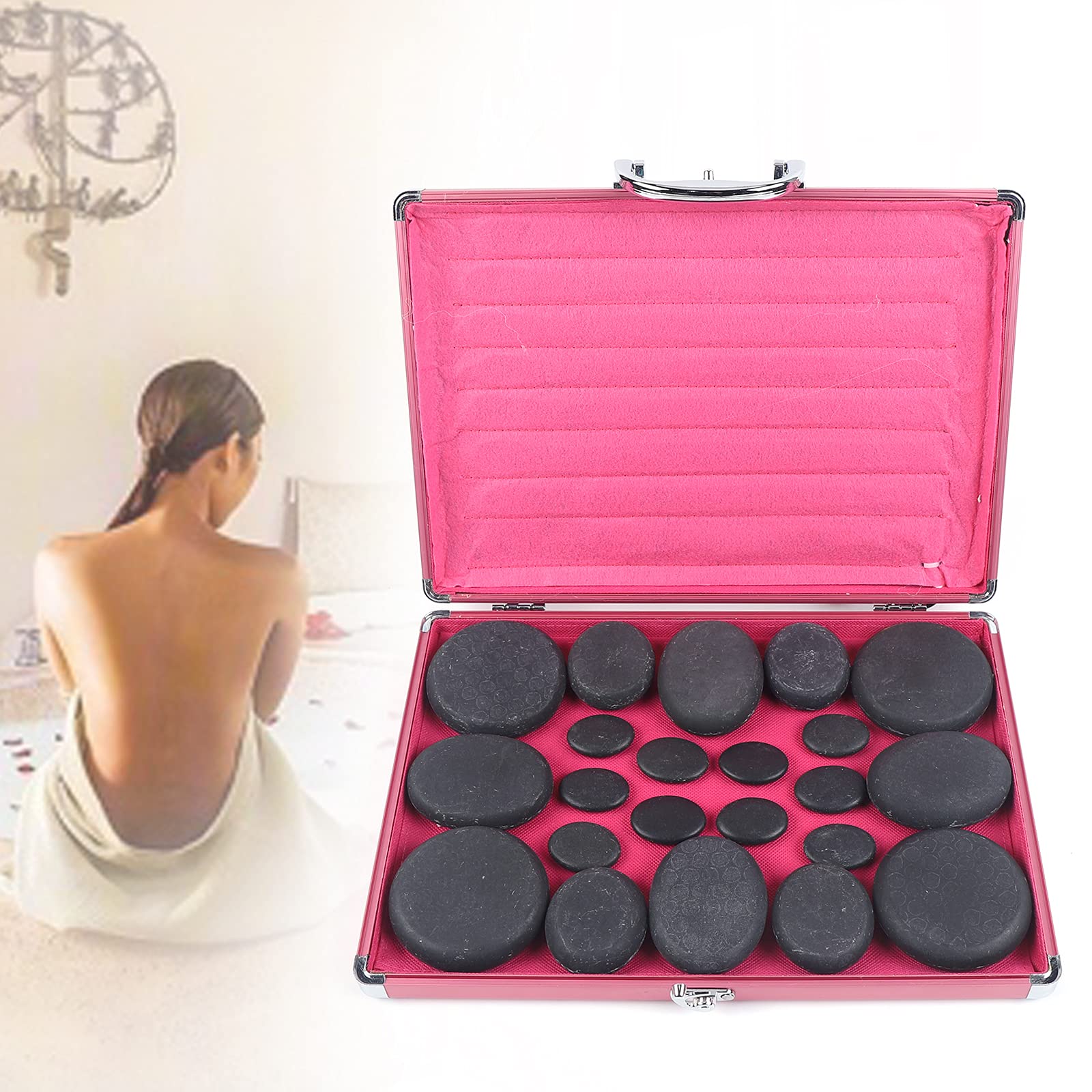 Juego de piedras de masaje para spa con piedras calientes de masaje con calentador, 60 ℃ ± 10 ℃, piedras de calor, dispositivo de spa 20 piezas