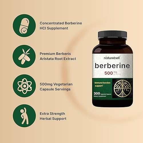 Miniatura 3 de NatureBell Suplemento de berberina de 500 mg  300 cápsulas vegetales, 97% puro berberina HCL  Extracto de raíz 51  a base de plantas, vegano, sin OMG