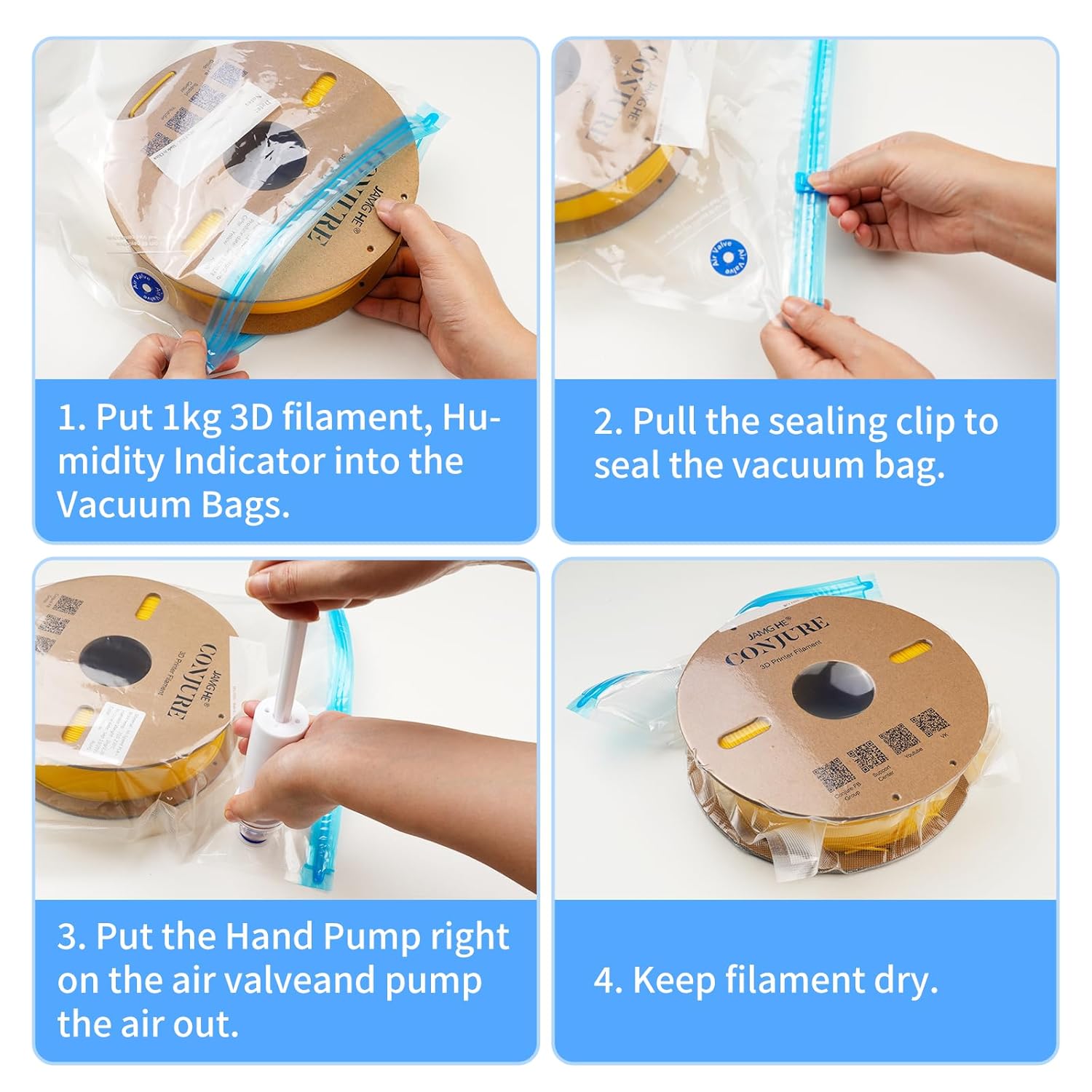 Chitu Systems 30Pcs 3D Printer Filament Vacuum Storage Bags Kit with Pump,Prevent and Monitor Moisture Keeping Filament Dry,30x34cm for 1Kg Filament