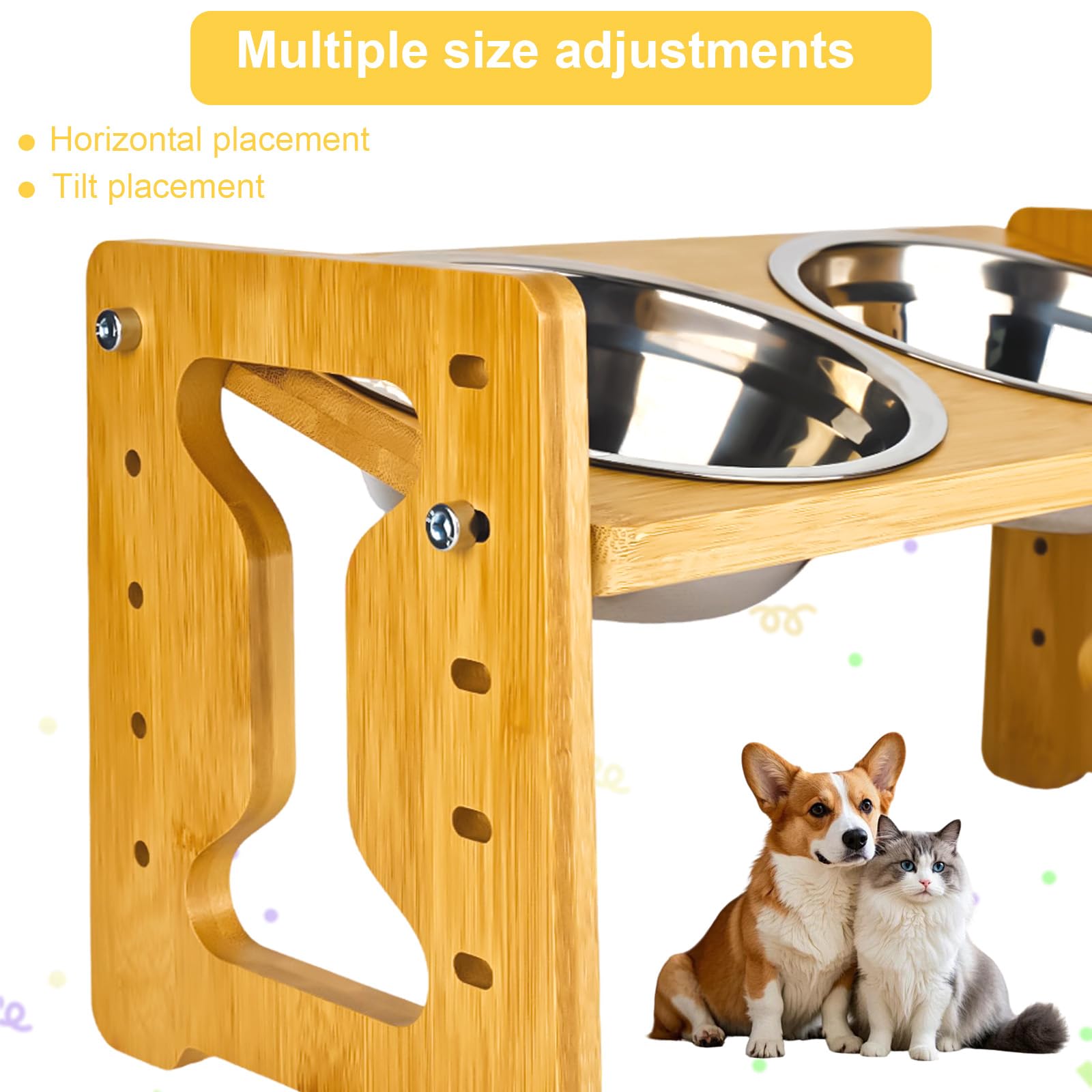 Gamelle surélevée pour chien - Antidérapante - Hauteur réglable - Avec support - 5 mangeoires réglables - Avec 2 gamelles en acier inoxydable - Pour chiens de petite, moyenne et grande taille