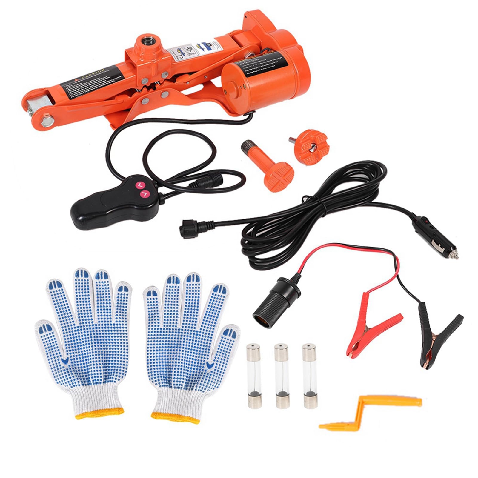 Dioche Chiave Automatica di Sollevamento 12V 3 Tonnellate Forbice Elettrica e Pompa Gonfiabile Kit Chiave Elettrica per Veicolo per Pneumatici Lungo la Strada (Set martinetto elettrico a forbice 3T