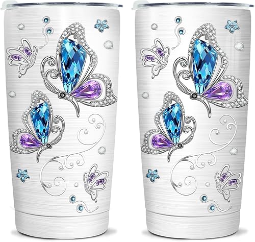 Miniatura 1 de Wassmin Vaso de mariposa con diseño de mariposas, regalo para mujeres, niñas, adolescentes, estilo de dibujo, de acero inoxidable, con aislamiento,