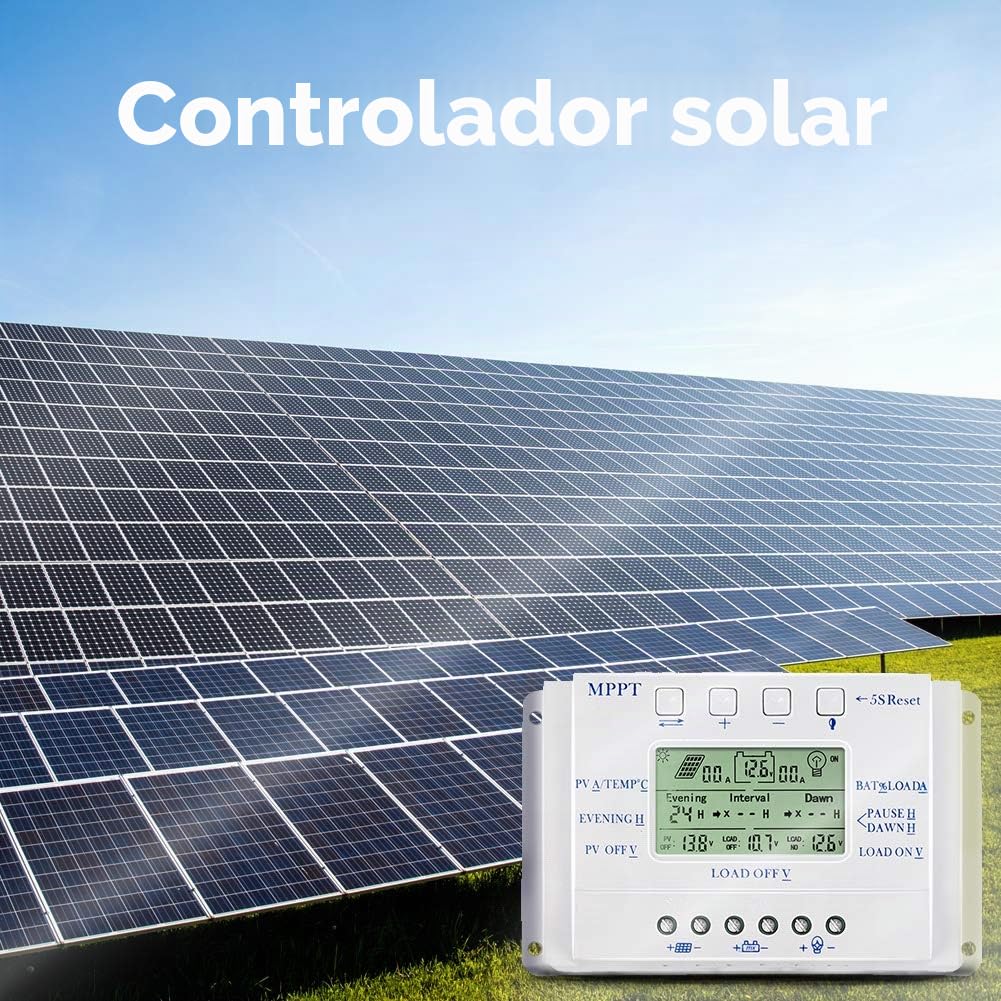 MPPT T40 40A Regulador de carga solar 12V 24V Controlador de pantalla LCD automático con control de temporizador de carga dual para sistema de luz de calle