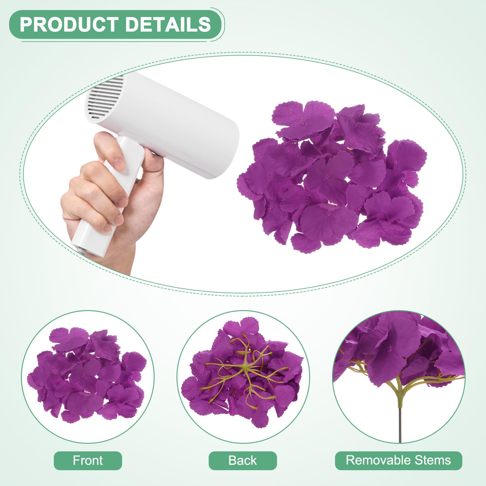 M METERXITY 40-Pack Silk Hydrangea Flowers, Artificial Flowers Heads with 40pcs Stems - Image 2