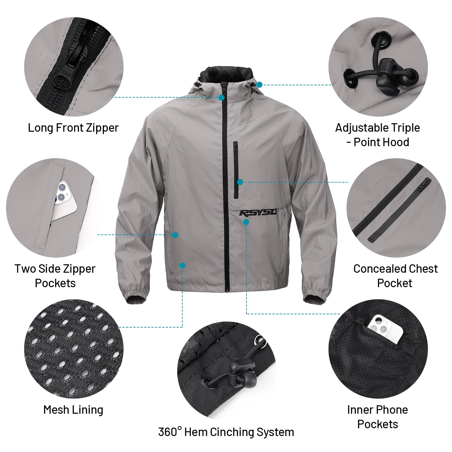 RSYSO 360° Motorcycle Reflective Jacket for Men & Women Windbreaker Breathable Mesh-Lined & Self-Packing Design for Night Cycling, Motorcycle, Running, Hiking High-Visibility Safety Coat