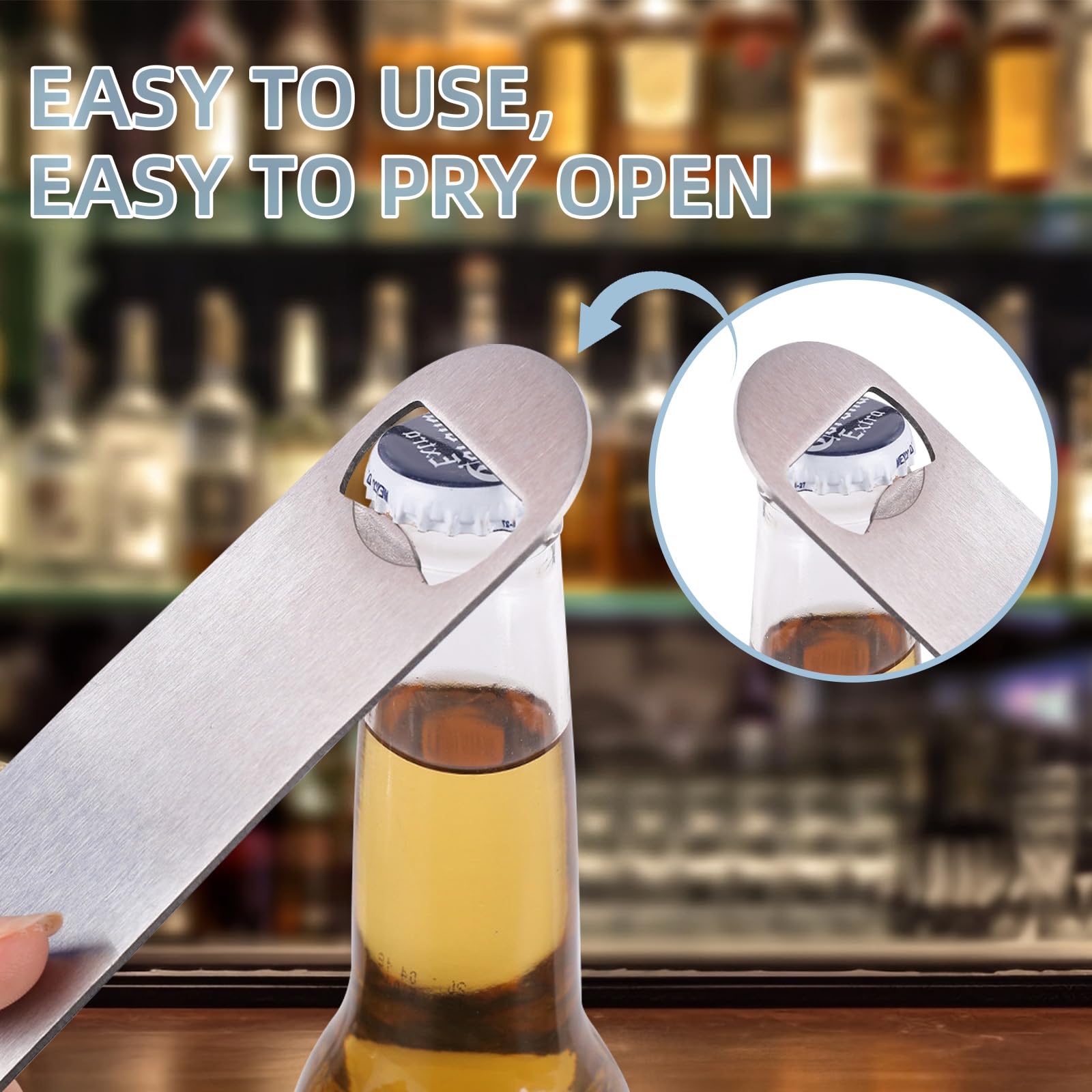 Paquete de 50 abrebotellas de cerveza plano de acero inoxidable de 7 pulgadas, abrebotellas de cerveza para camarero, cocina, bar, restaurante (plateado)