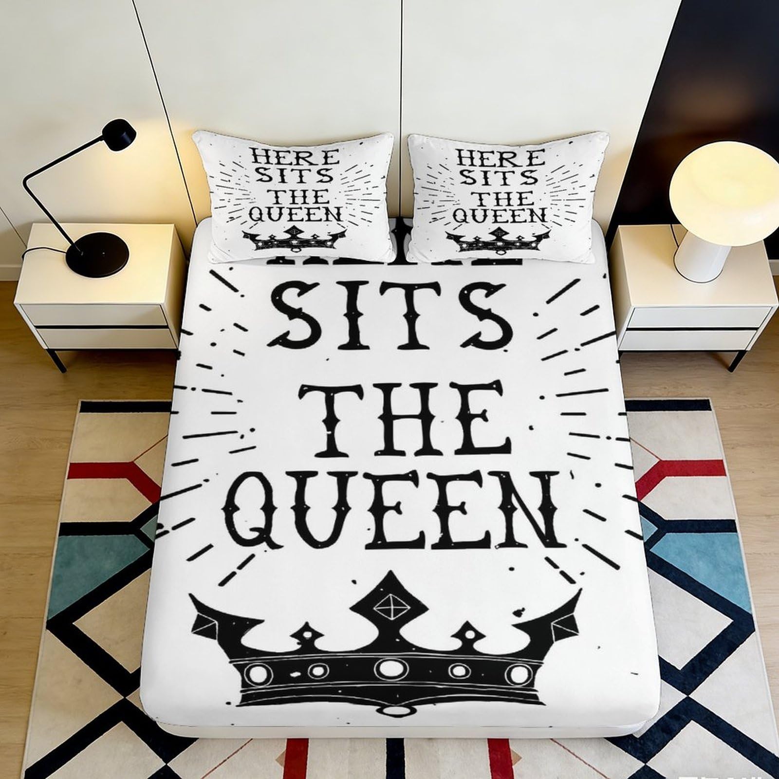 3D Printed Crown Script Fitted Sheet Microfiber Anti-Slip Bed Cover for Queen Bedroom Dorm Mattress Decor 90x200x25cm