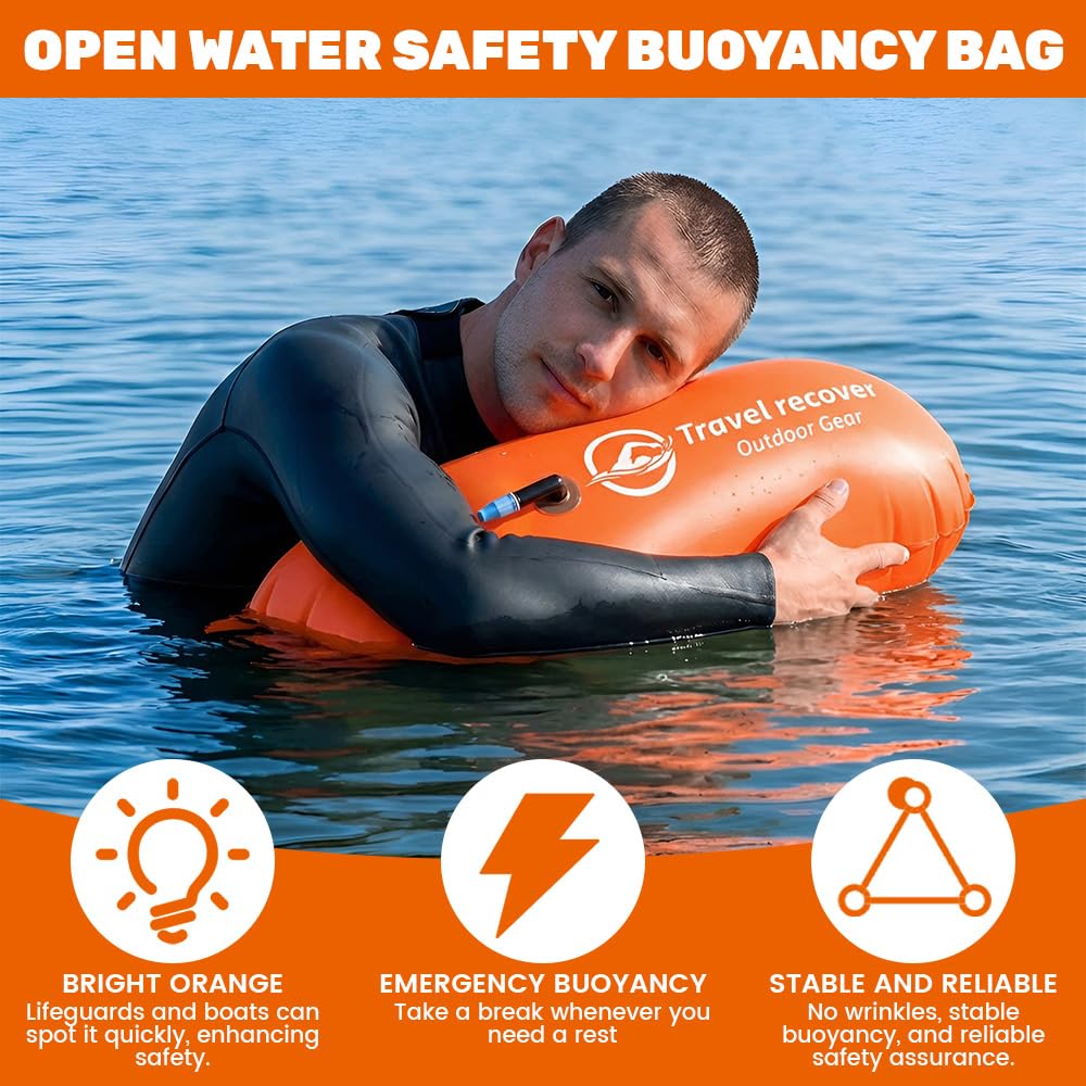 20L Boa nuoto acque libere, Boa nuoto con borsa impermeabile | Boe gonfiabili adatte per acque libere e triathlon, Custodia impermeabile per telefono inclusa, Arancione