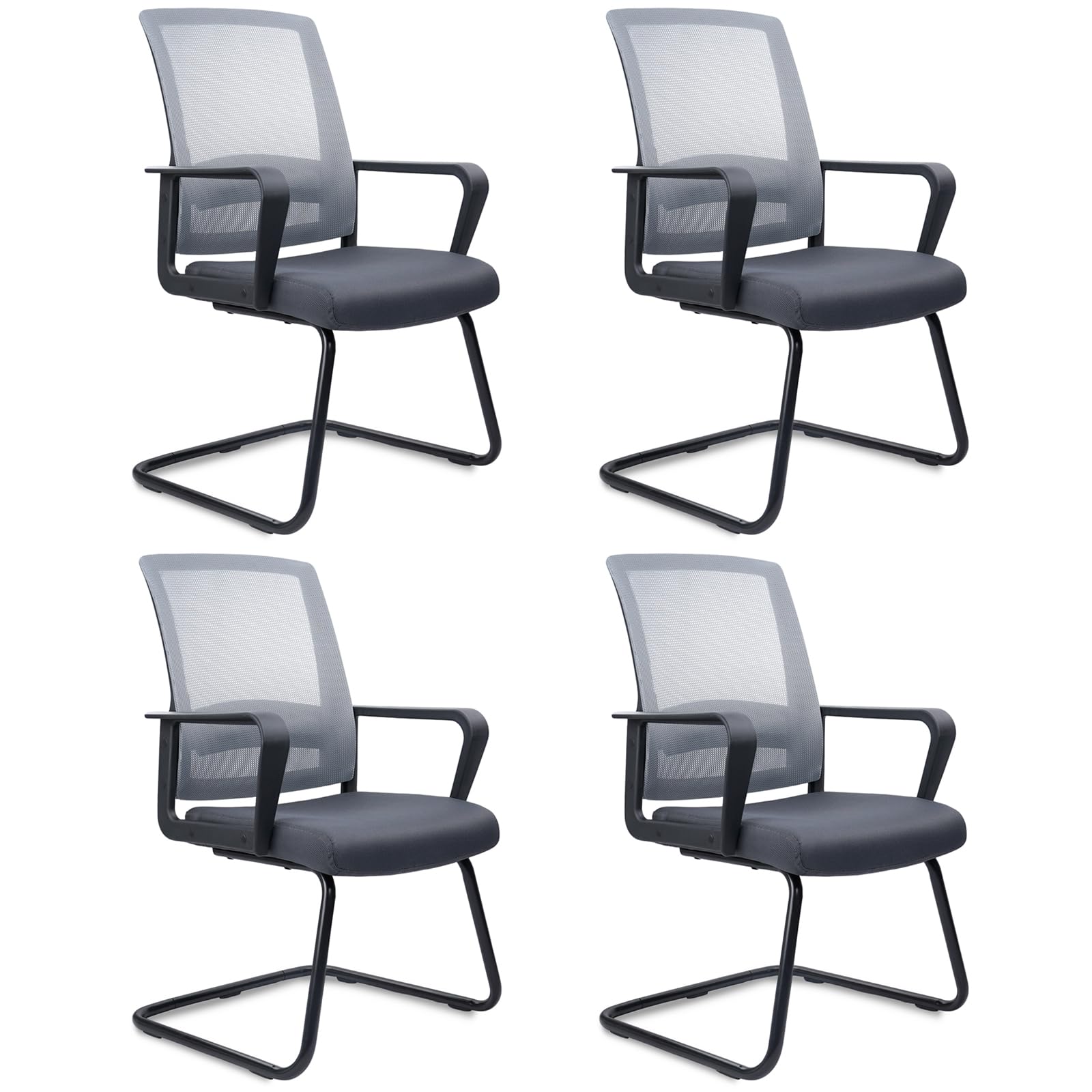 CLATINA Waiting and Guest Chairs for Conference Room with Lumbar Support and Mid Back Mesh Space Air Grid Series Gray 4 Pack