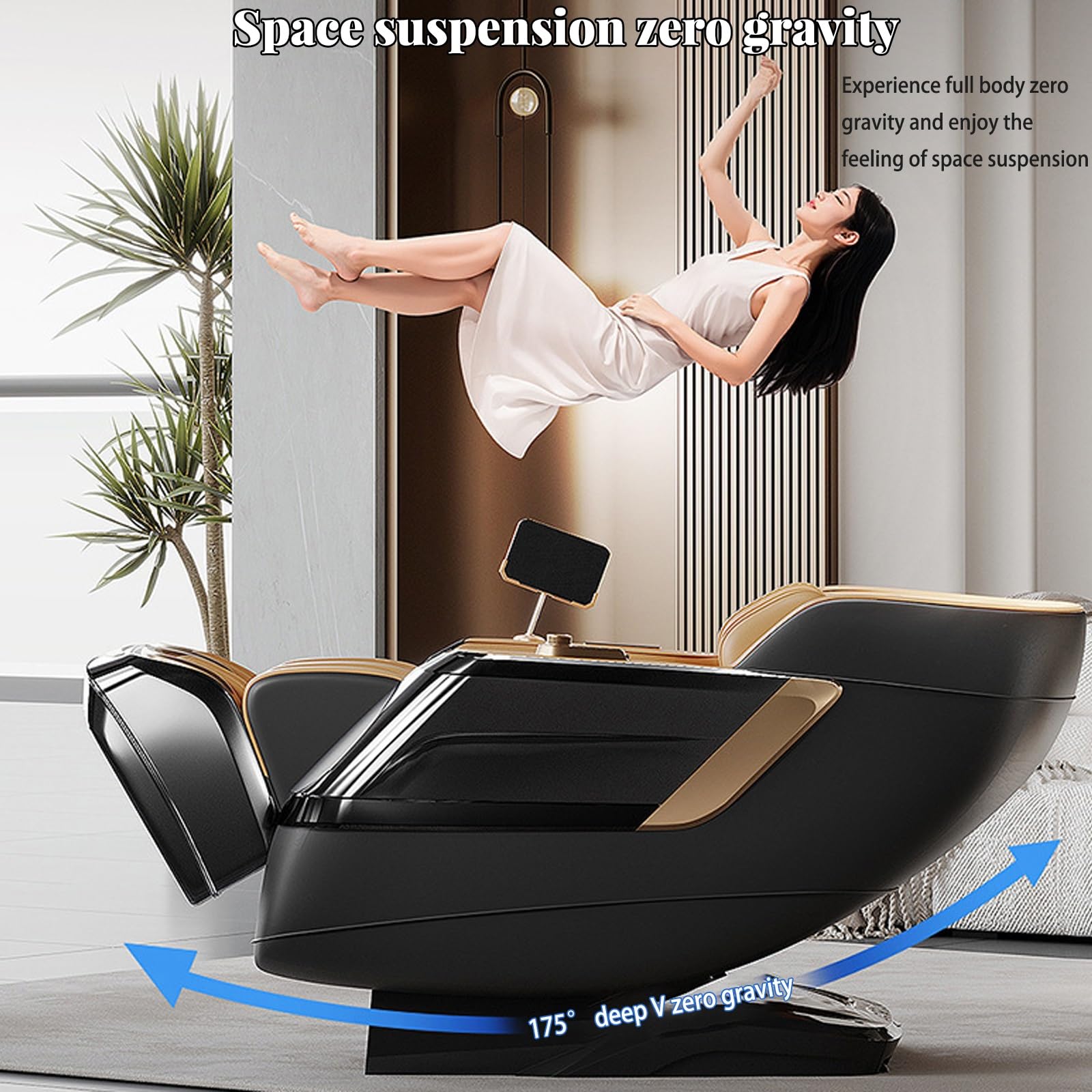 Sillón De Masaje 4D, Movimiento De Masaje De Lujo 36 Juegos De Airbags 6 Programas De Masaje Función De Calefacción Integrada Pantalla Táctil HD para Oficina Y Hogar(Gray)