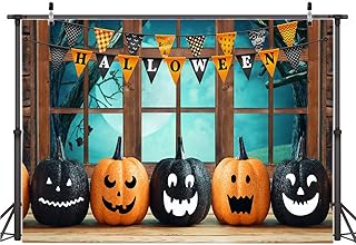 AIIKES 7x5FT Halloween Photography Backdrop Halloween Theme Backdrop French Window Pumpkin Backdrop Children Photo Background Family Party Decoration Background 12-329