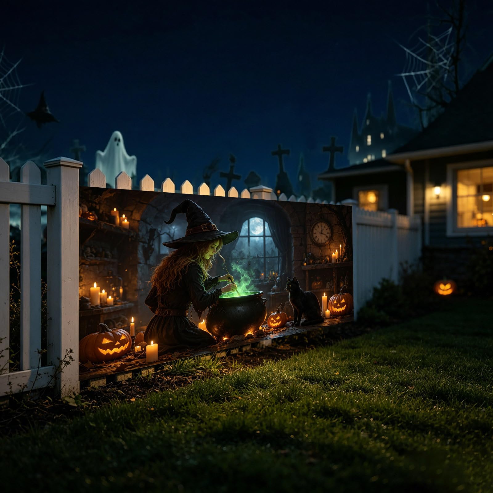 Bandera de Halloween para puerta de garaje, puerta de Halloween, pancarta colgante de fondo grande, mural adecuado para el hogar, exteriores, interiores, fiestas, paredes, ventanas